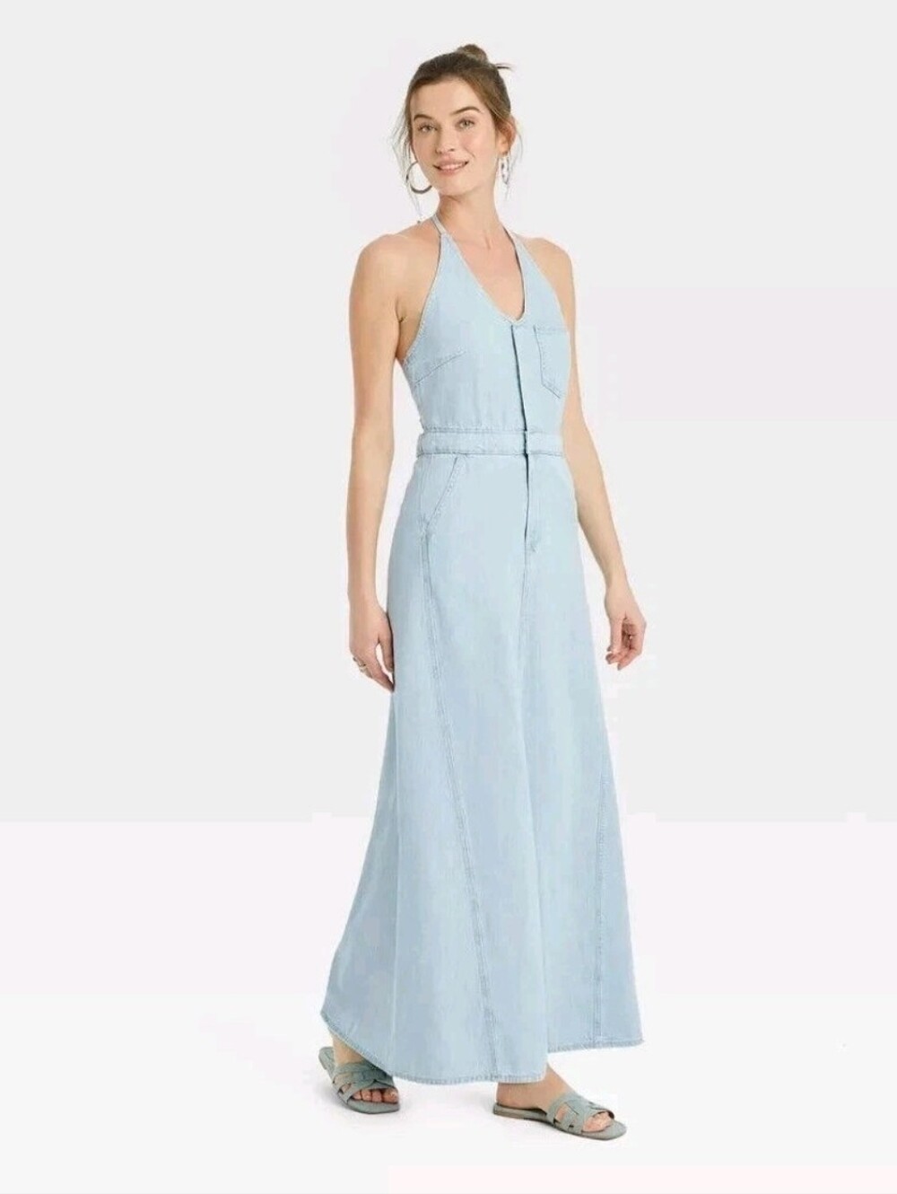 Universal Thread Halter Neck Denim Maxi Dress sz 2